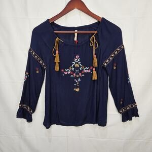Raga [Sample] Blouse Sheer Peasant Top Blue Size XS/Small